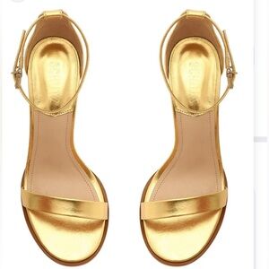 Schutz Suzy Lee Leather Ankle Strap Sandal w/ Block Heels-Gold Sz 9.5B NEW